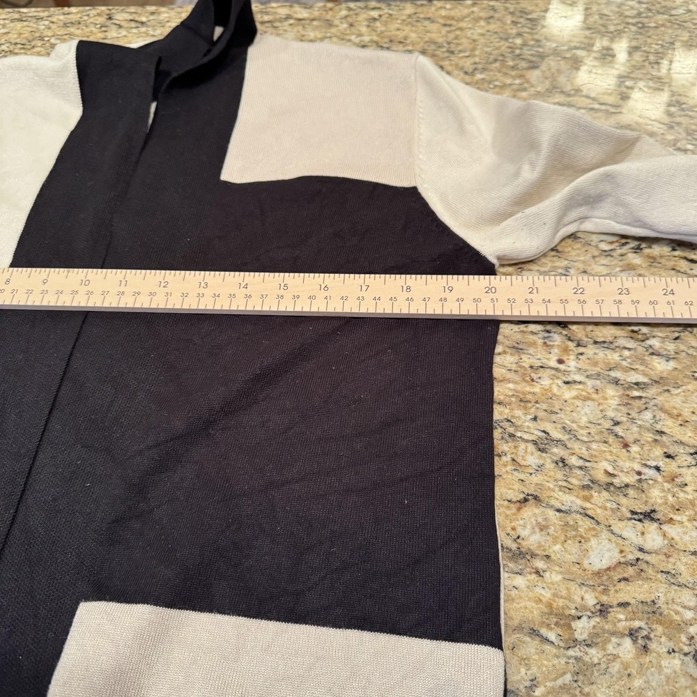 Colorblock Cardigan Sweater Womens Medium Neutral Black Beige Open Front Knit - Picture 4 of 6